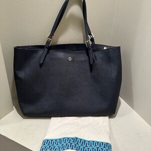 Tory Burch Navy Saffiano Leather Tote Bag